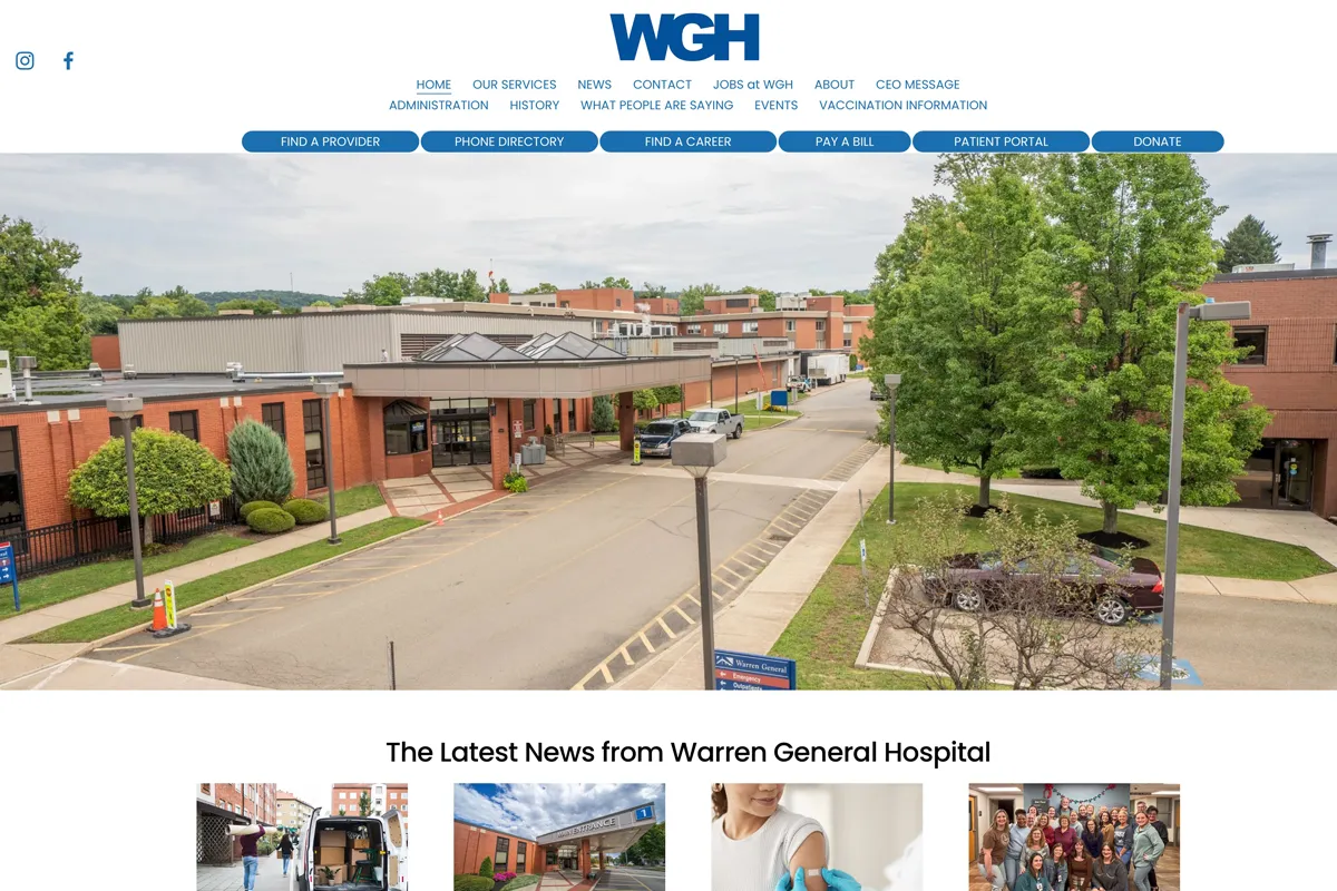 Web design project for Warren General Hospital in Warren PA by Click Media and Marketing.